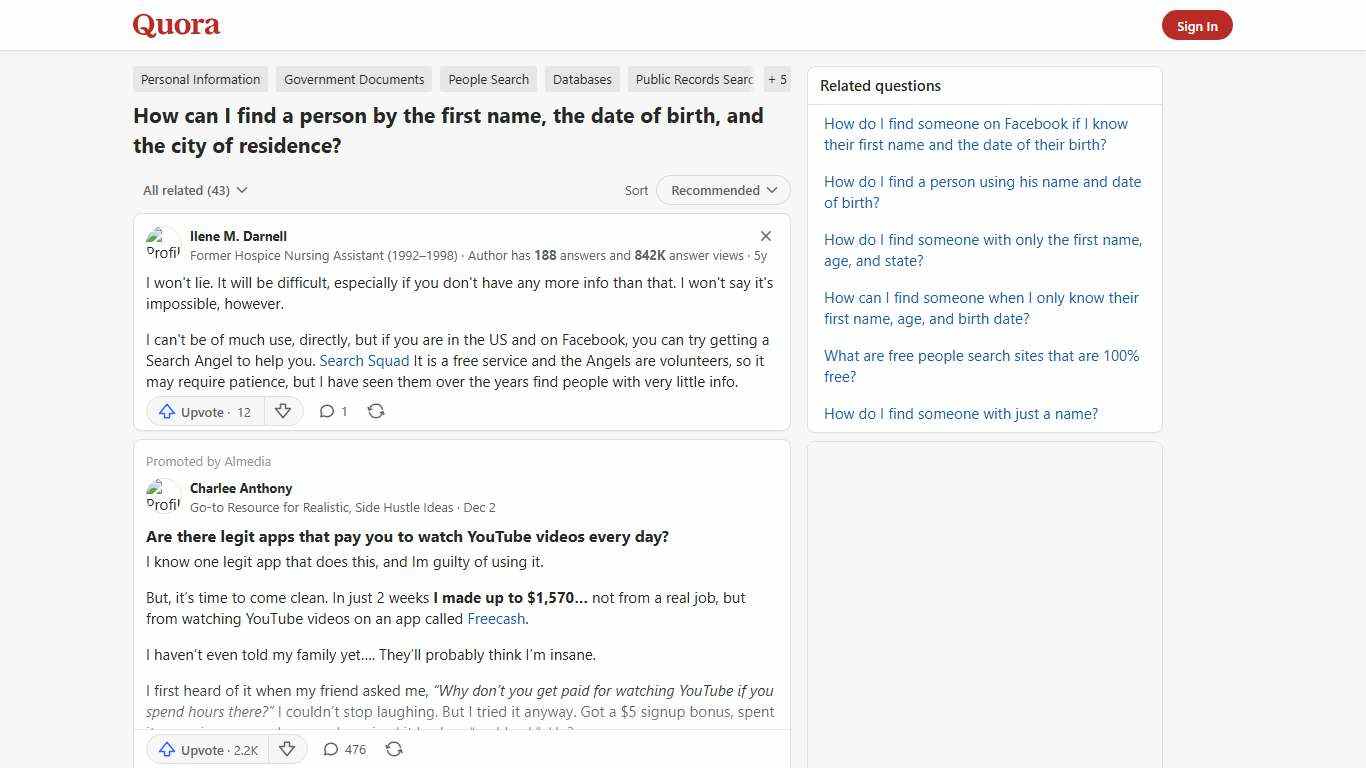 How to find a person by the first name, the date of birth, and the city of residence - Quora